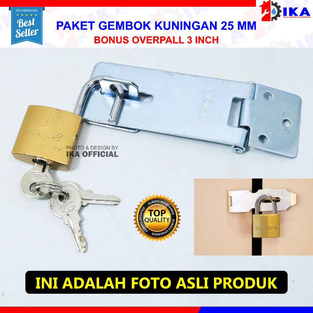 Paket gembok pres kuningan 25mm + cantolan gembok 3inch