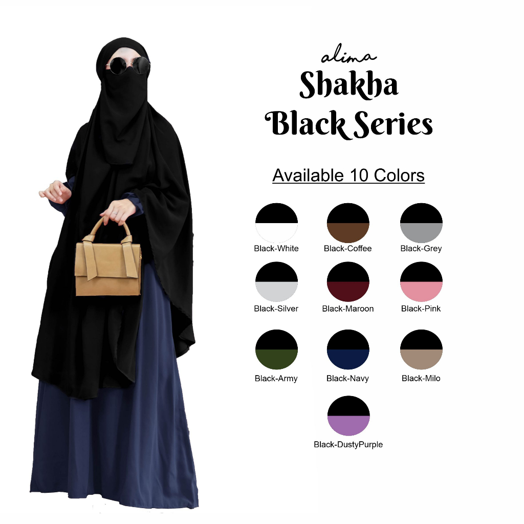 Gamis Set French Khimar Cadar Menyatu Anti Gerah Shakha Set BLACK SERIES