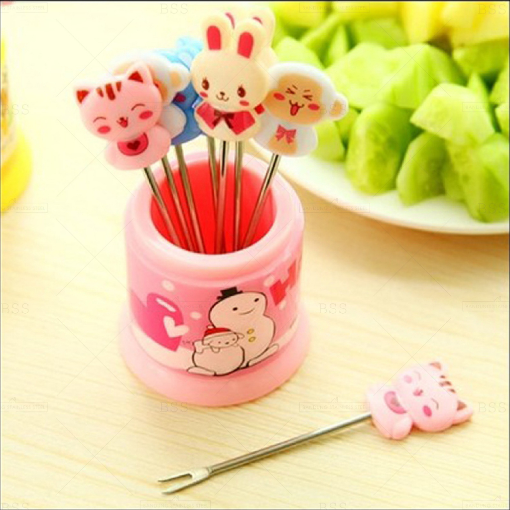 Set 8in1 Animals Fruit Fork Garpu Buah Mini Tusukan kue Dessert Bento Karakter Stainless Steel