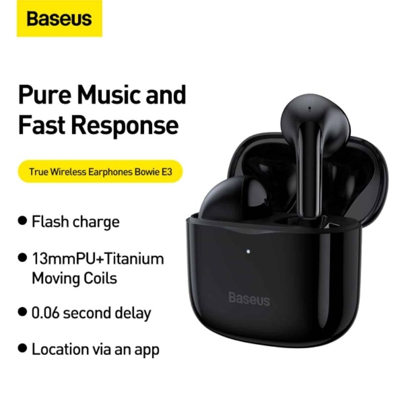 TWS Baseus Bowie E3 Bluetooth Earbuds Half In Ear - HITAM