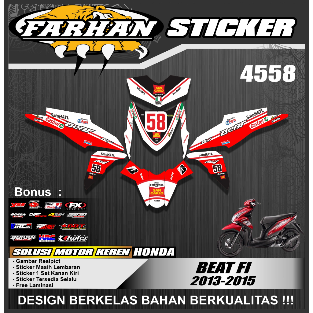 f4558 DECAL COSTUM MOTOR HONDA BEAT FI 2013-2015 FULLBODY DESAIN  SPORTY STICKER