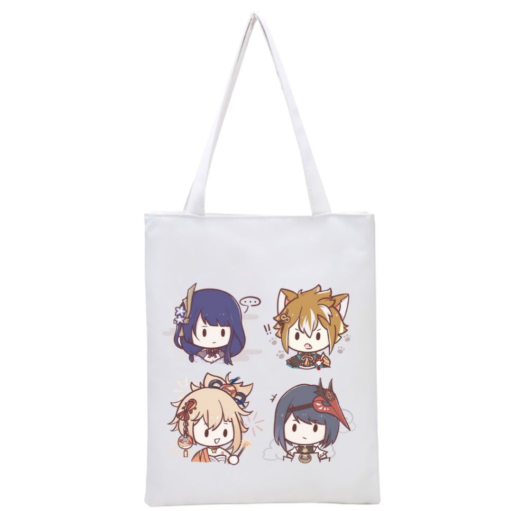 BISA CUSTOM TOTEBAG PRINTING GENSHIN IMPACT tas tote resleting bag kuliah kampus kerja sekolah merchandise souvenir ulang tahun ultah goodie bags  || kiiyoomii ||