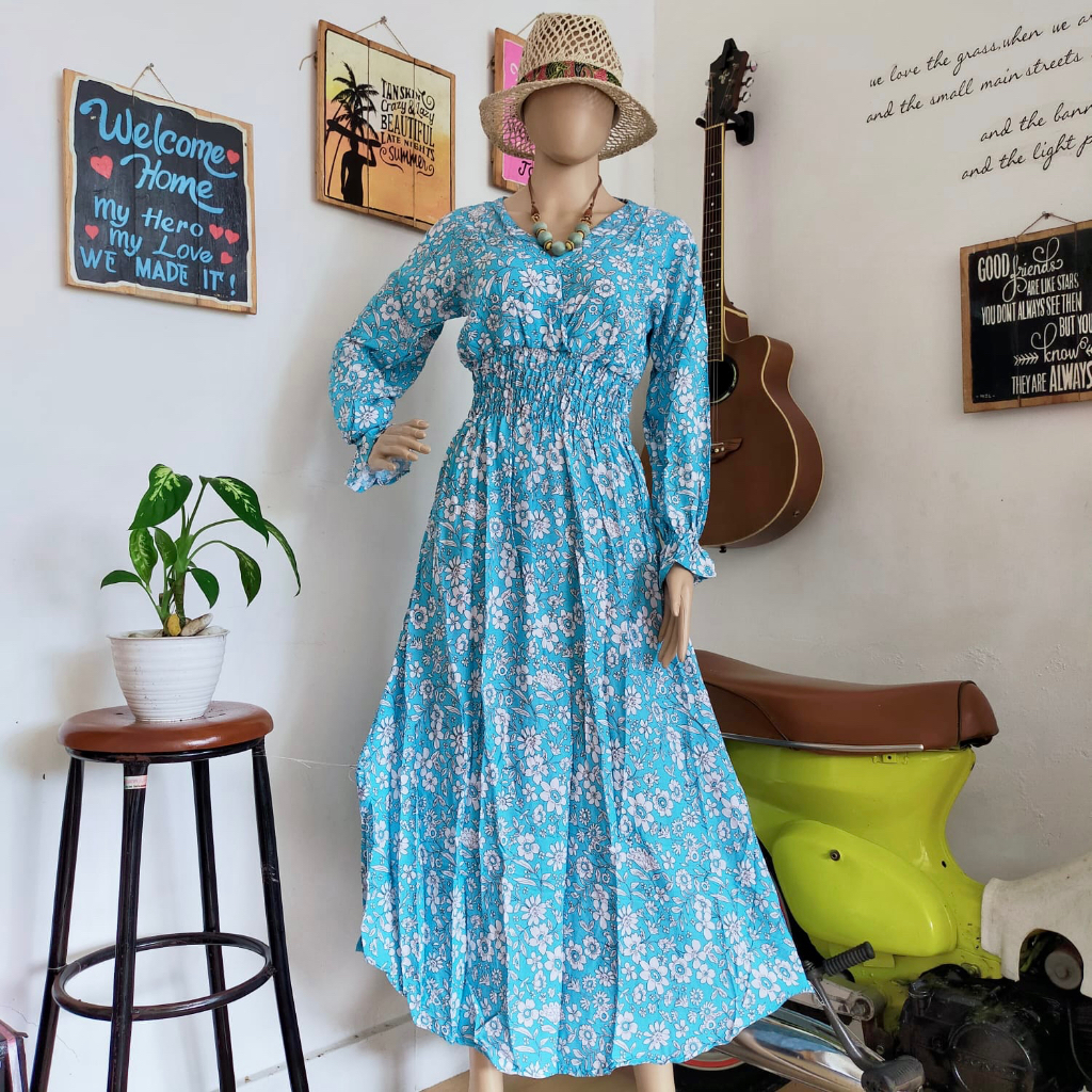 DRESS MOZA LENGAN PANJANG BALI BUSUI BUMIL FRIENDLY / DRESS KIMONO / DRESS PANJANG