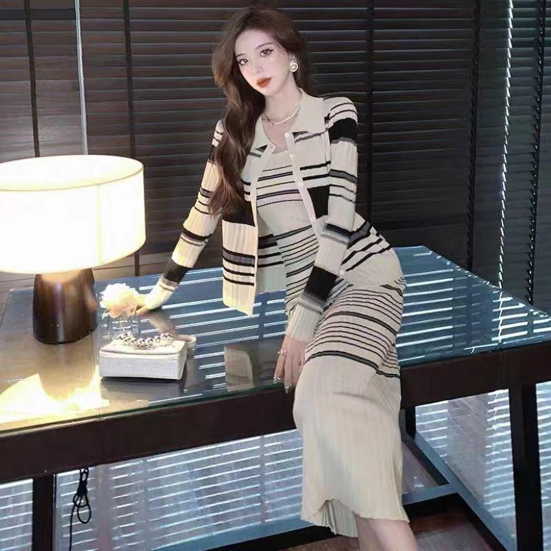 Neva One Set dress Cardigan Premium | One Set Knit Korea Premium | Set Bumil Casual Fancy