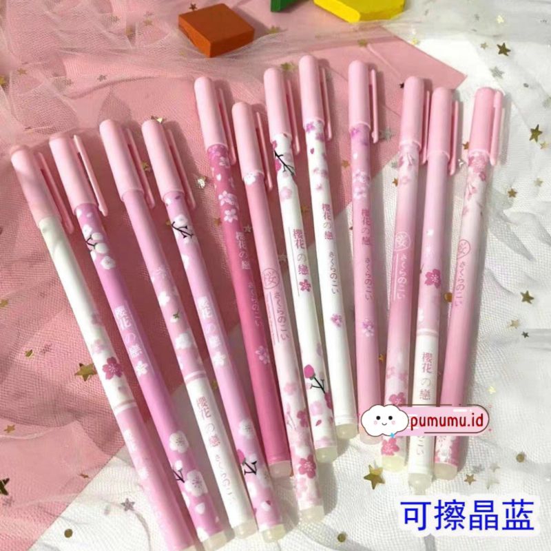 

[PUMUMU] AT23 Pulpen Gel Alat Tulis Aesthetic - Pulpen Aesthetic - Bolpoin BlueInk Tinta Biru Karakter Sakura Pink