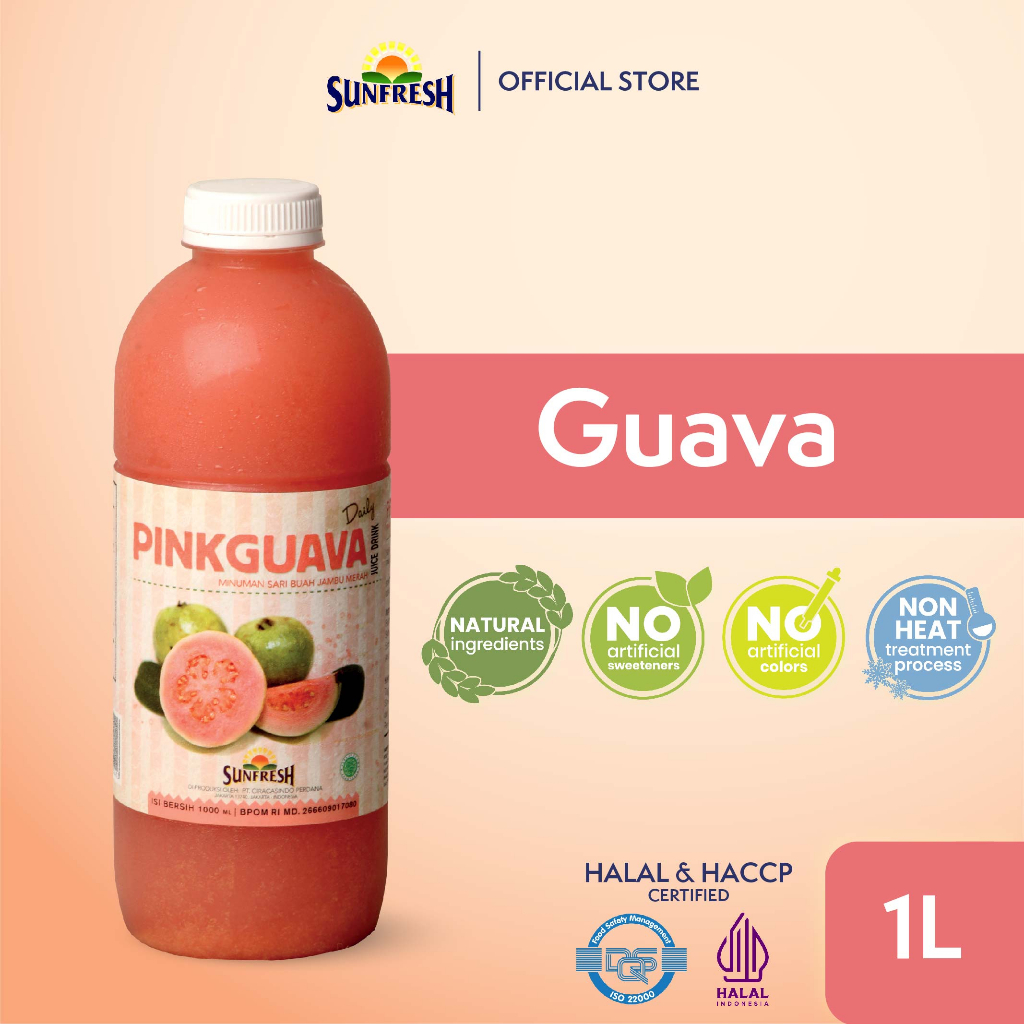 

Sunfresh Daily Pink Guava Juice 1 Liter Mengandung Vitamin C & A - Jus Buah Jambu Merah Asli