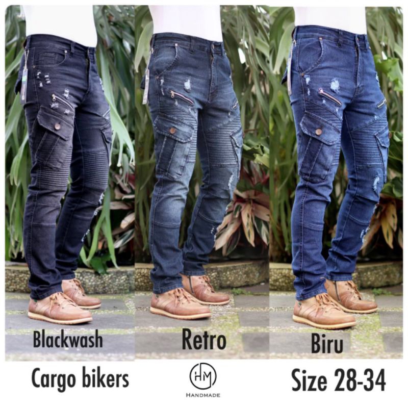 Celana Jeans Pria Cargo Bikers Navy Terbaru