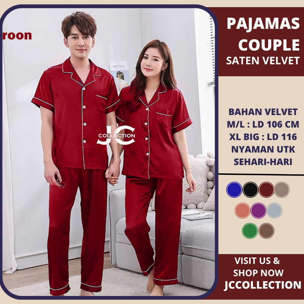 Piyama Couple Pasangan Lengan Pendek Satin CP - JCCollections