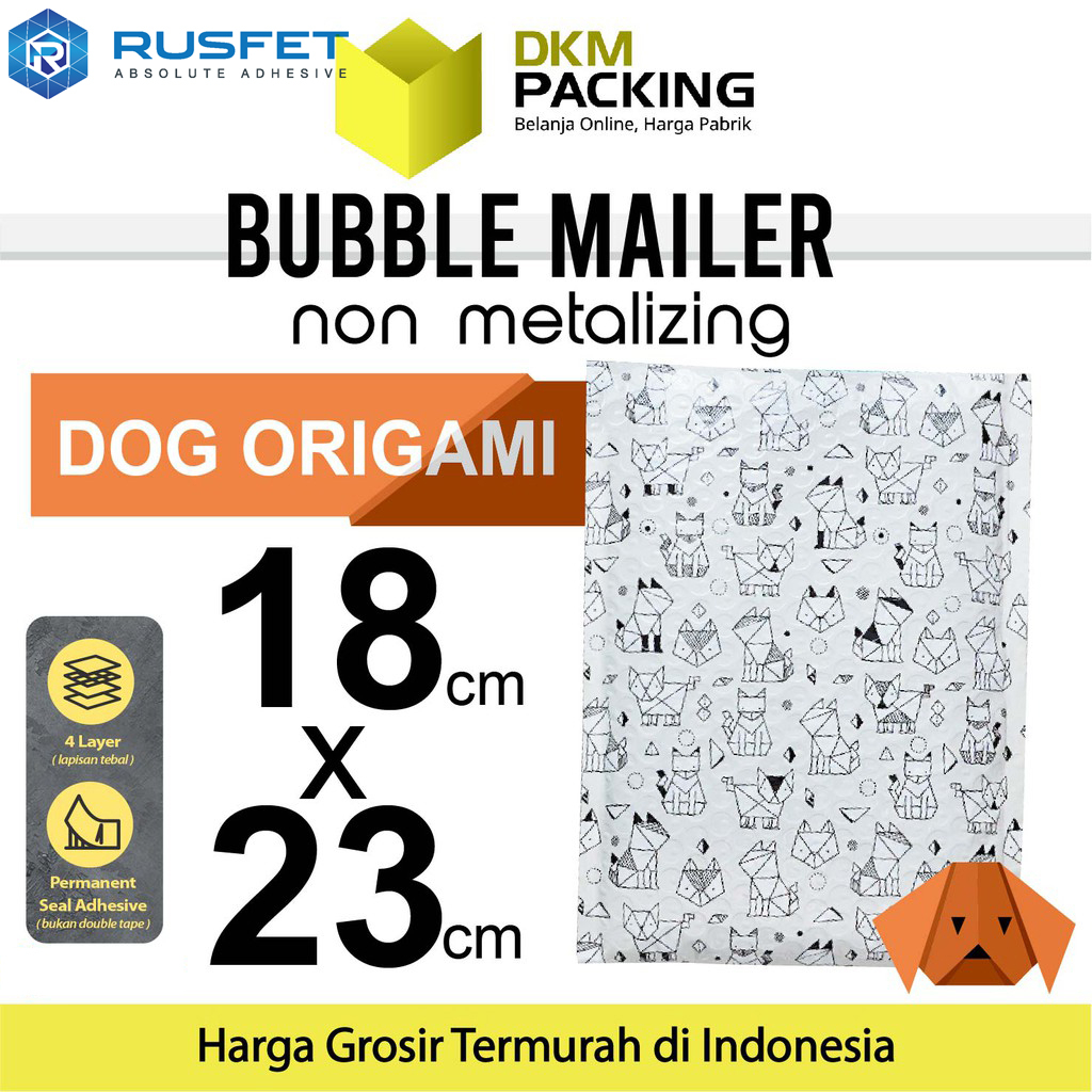 

AMPLOP BUBBLE WRAP DOG ORIGAMI 18x23cm RUSFET ENVELOPE BUBBLE BAG MAILER PREMIUM TERMURAH / SATUAN