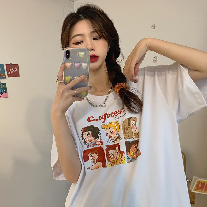 [littlecrab] Kaos Oversize Princess Family Califocess T-shirt Motif Puzzle Tuan Putri Snow White Jasmine Simple Aesthetic Couple Unisex Korean Style