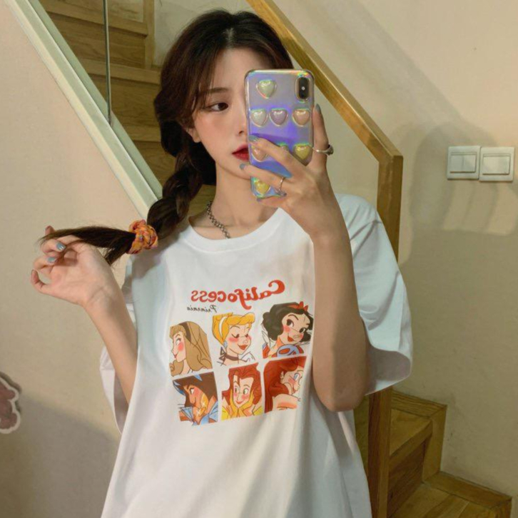 [littlecrab] Kaos Oversize Princess Family Califocess T-shirt Motif Puzzle Tuan Putri Snow White Jasmine Simple Aesthetic Couple Unisex Korean Style