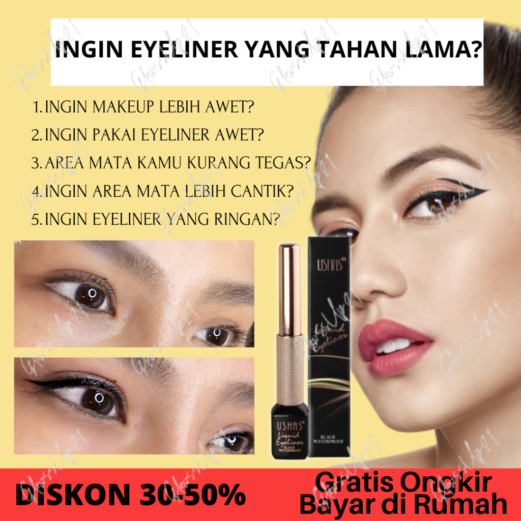 USHAS EYELINER LIQUID BLACK WATERPROOF 6GR - EYELINER CAIR USHAS BPOM