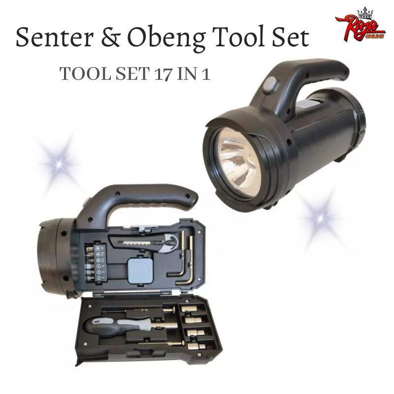 OBS- Senter LED Toolkit Set 17 pcs Socket Alat Perkakas Bengkel