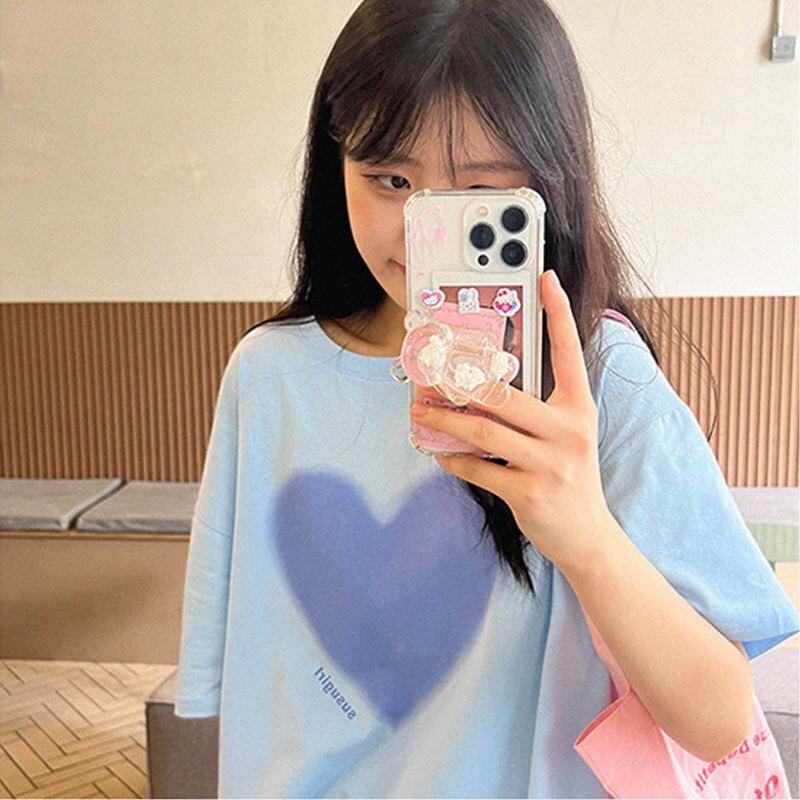 [littlecrab] Kaos Oversize Love Hati Pretty Girl T-shirt Motif Cinta Polos Aesthetic Semi Gradasi Shadow Couple Unisex Korean Style