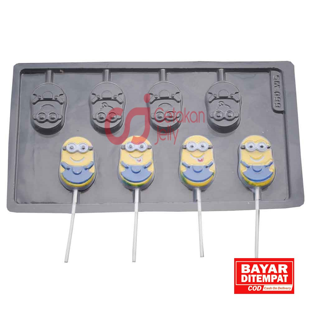 CJ Cetakan Coklat Karakter Kartun Boneka Kuning Lolipop Plastik