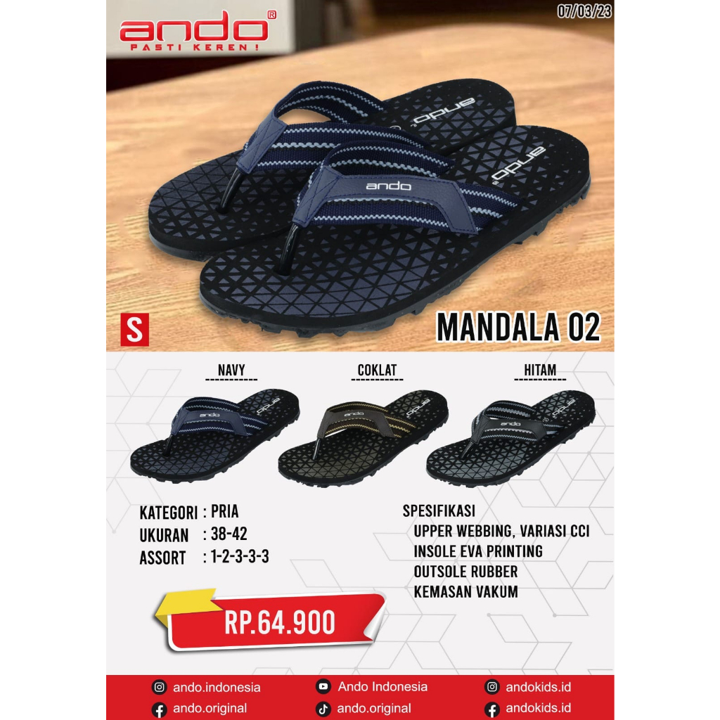 Ando Mandala 01/02 Sandal Jepit Terbaru Sol Karet Anti Slip Sendal Casual Pria Trendy Ando Original