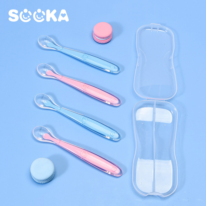 SOOKA Sendok Silikon Bayi - Sendok silikon bayi, sendok untuk melatihan makan bayi dengan kepala yang lembut, 2pcs sendok yang sudah BPA Free adalah sendok yang cocok untuk ibu dan bayi SK-ECA1132