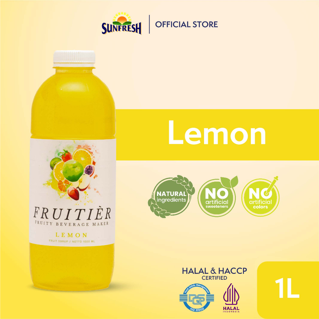 

Sunfresh Fruitier Lemon Syrup 1 Liter - Sirup Ekstrak Sari Buah Lemon