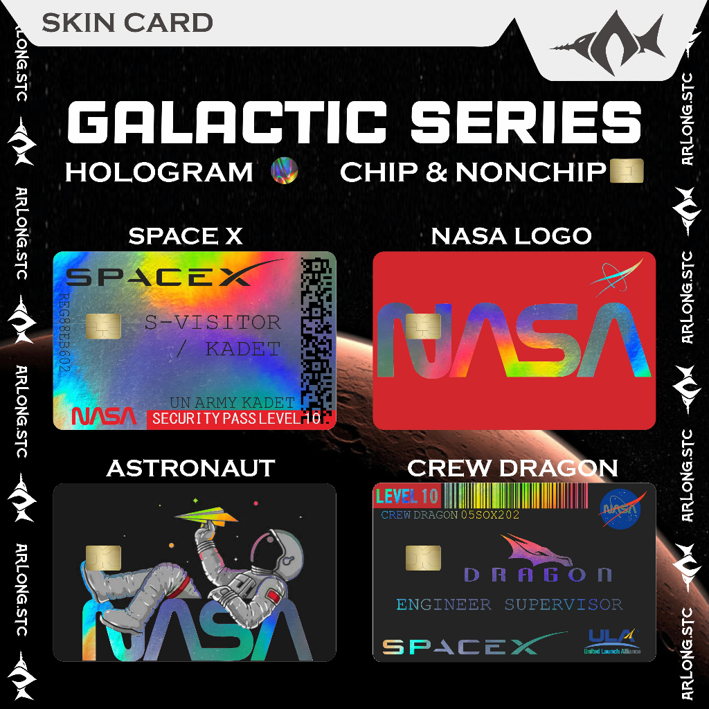 

Hologram Skin Card / Skin Kartu / Sticker Kartu ATM Chip & Nonchip Hologram Nasa / Space X / Crew Dragon / Blue Origin / Astronot Dll - Stiker Anti Air