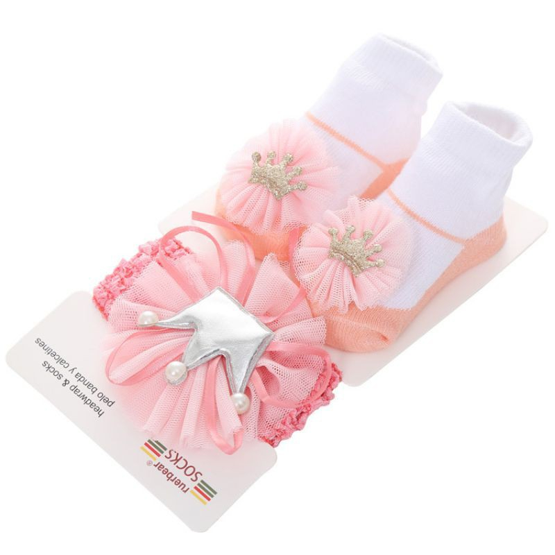 Set Kaos Kaki dan Bandana Bayi Perempuan Newborn Baru Lahir - Bando Rambut