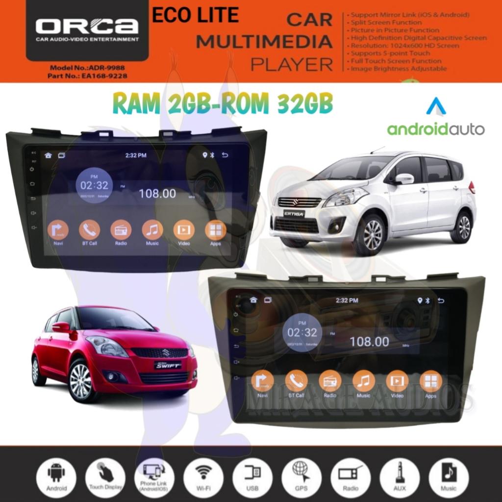 Head Unit Android Orca Eco Lite Suzuki Ertiga - Swift 9 inch Pnp 2GB-32GB