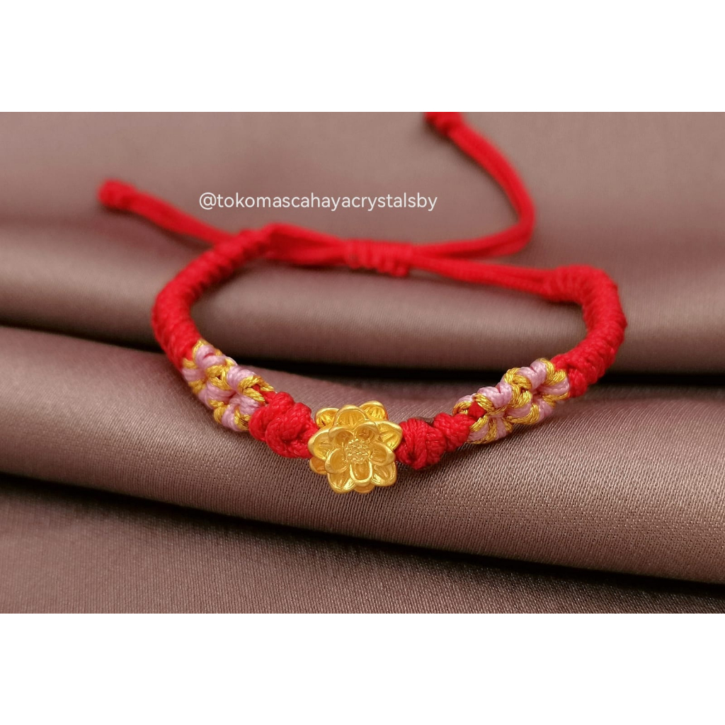 Gelang Charm Charm Lotus / Teratai Besar Emas kadar 24k HK Hongkong 999% 999 &amp; Gelang Tali Serut