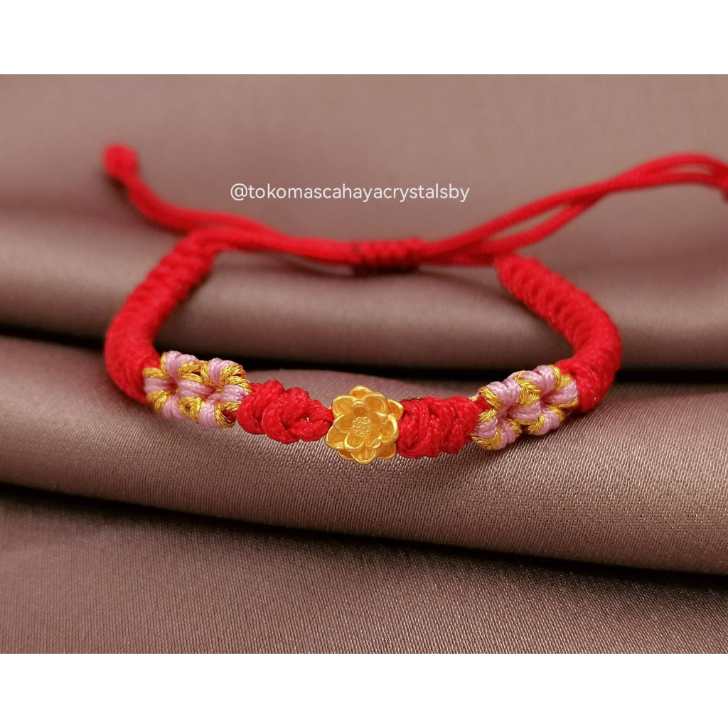 Gelang Charm Teratai Lotus Emas kadar 24k HK Hongkong 999.9% 9999 &amp; Gelang Serut (Kepang Serut / Plintir Serut)