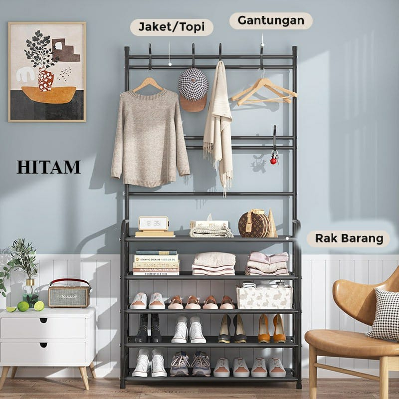 Stand Hanger Rak Gantungan Baju Tas Topi Serbaguna Rak Susun Sepatu Pakaian Multifungsi