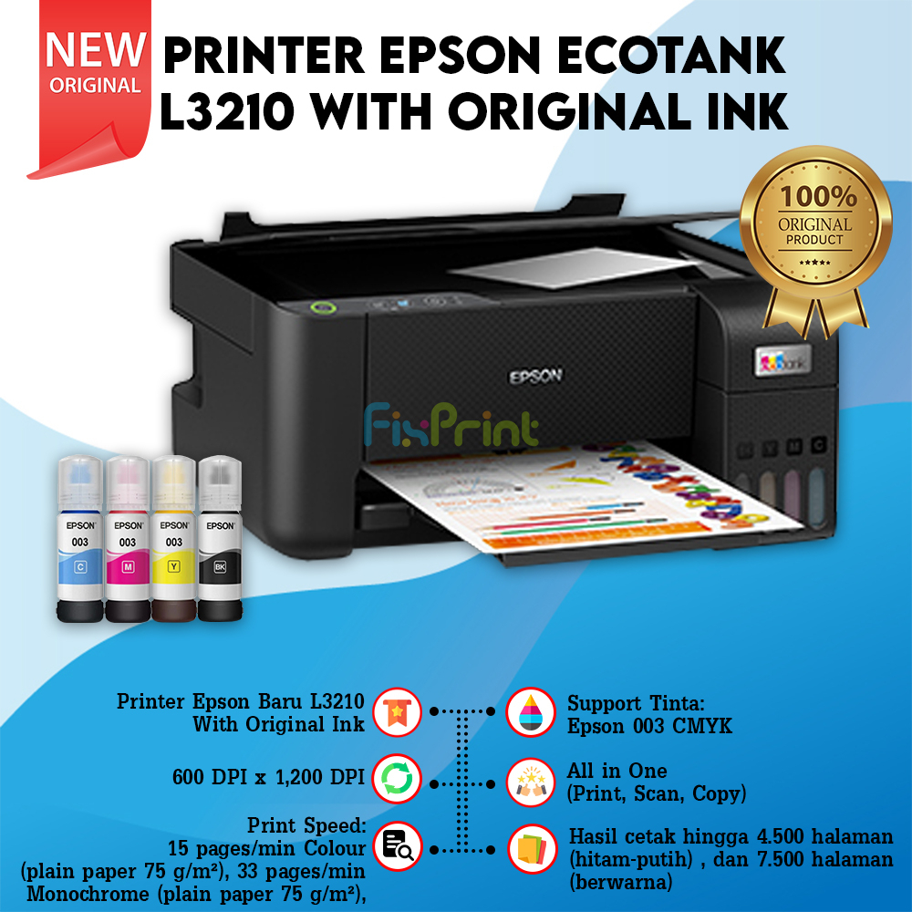 Printer Epson Ink Tank EcoTank L3210 All-in-one Pengganti Epson L360 Pengganti Epson L3110