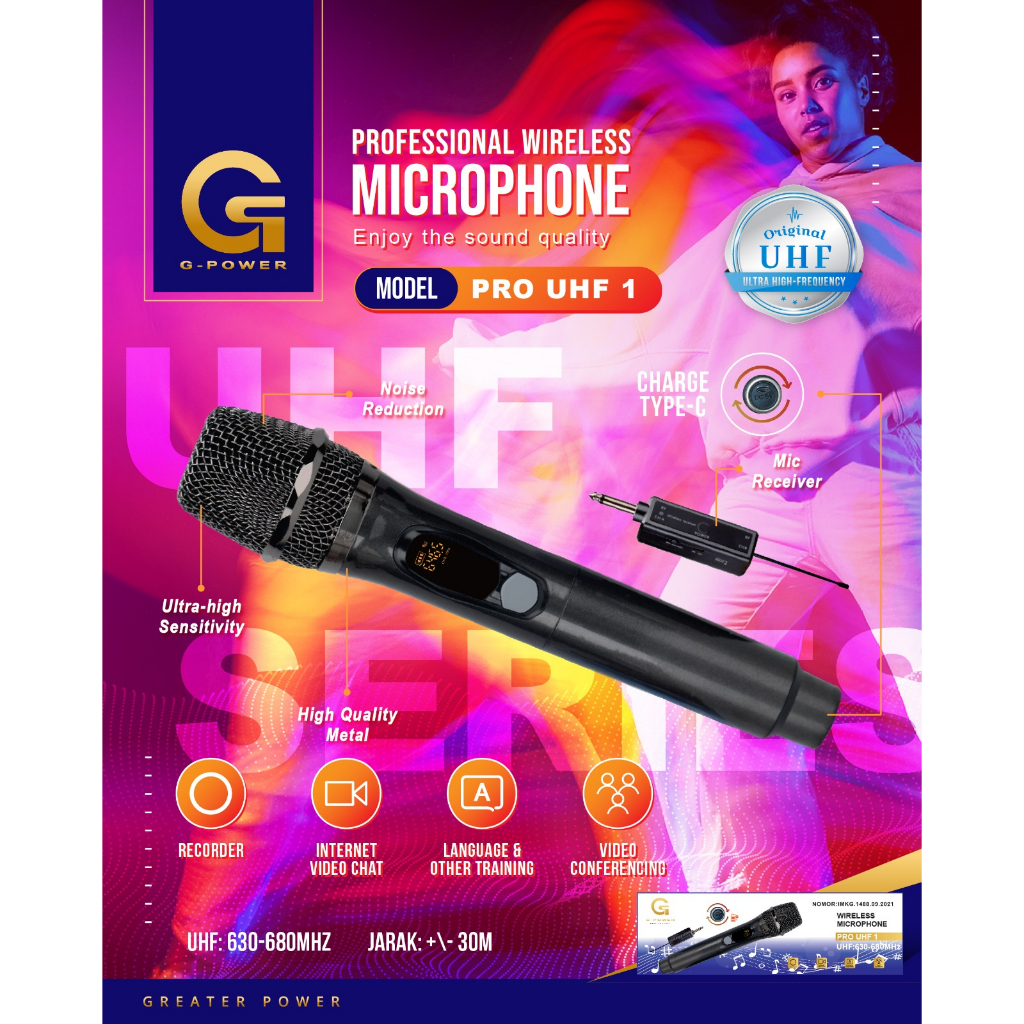 G-POWER Mic PRO UHF 101 Microphone Profesional Mic Wireless Metalic Bisa di Charger / Garansi Resmi 1 tahun