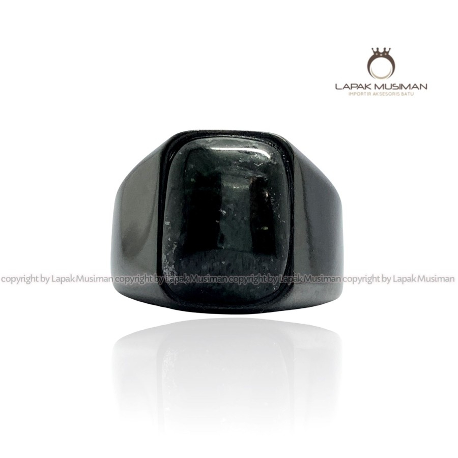 Cincin Pria Batu Keren Natural Giok Hitam Black Jade Asli Aceh