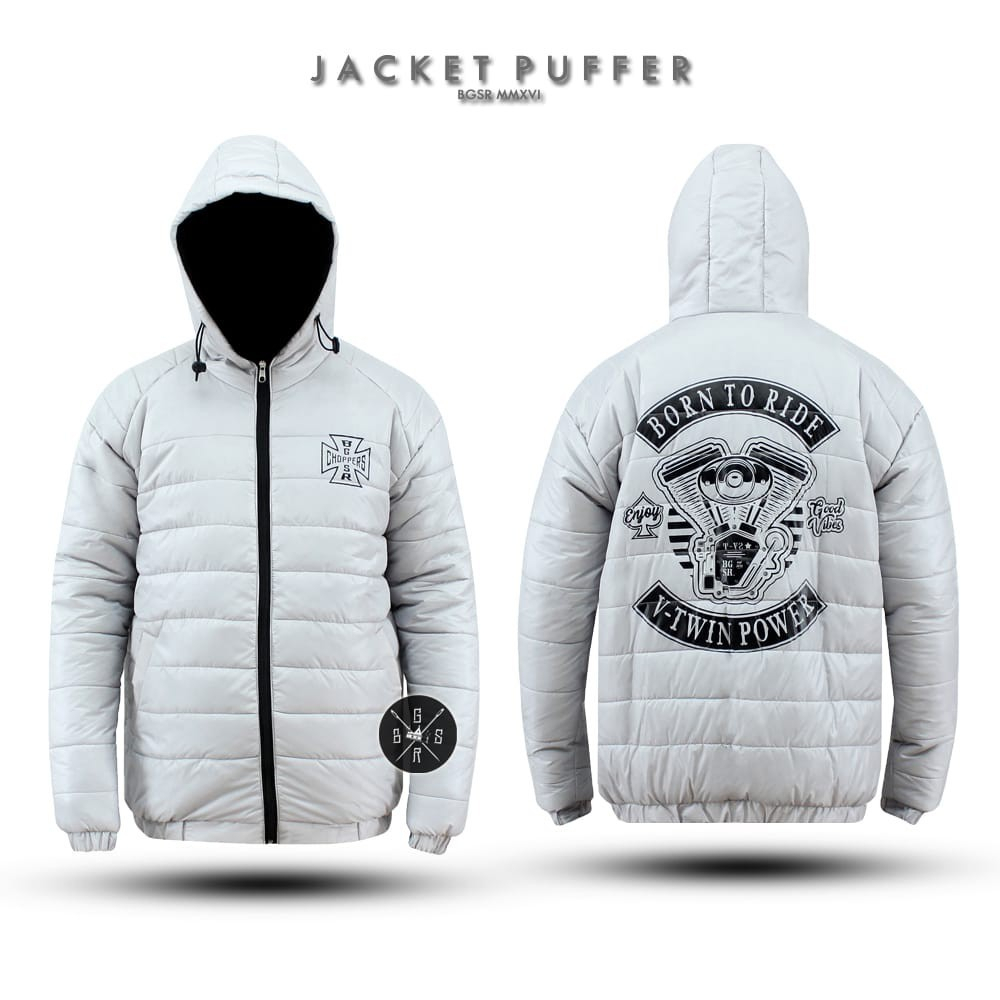 JAKET PUFFER MOTOR CHOOPERS PRIA X BGSR ABU SIZE L XL XXL  - JAKET WINTER - JAKET HIKING - JAKET GUNUNG - JAKET WINDPROOF TEBAL PRIA - BORN TO RIDE - JAKET HOODIE TEBAL PRIA - JAKET MOTOR PRIA