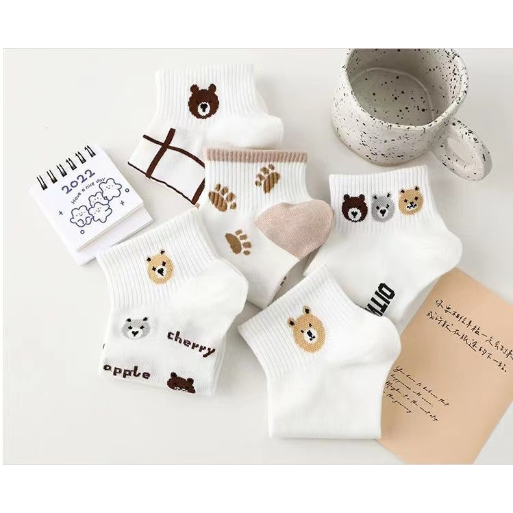 ELFYDO KS39 Kaos Kaki Motif Beruang Kaos Kaki Pendek Korean Style Bear Ankle Socks