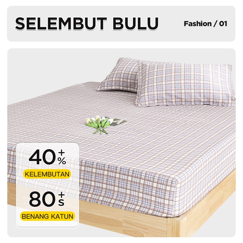 PROMO Sprei Set Tinggi 25cm sprei aesthetic kotak hitam Sprei Karet Ukuran 120X200 perlengkapan kamar tidur