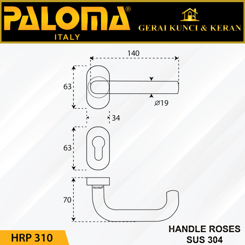 Handle Pintu Roses PALOMA HRP 310 LHT PABLO OV SS GAGANG PINTU RUMAH