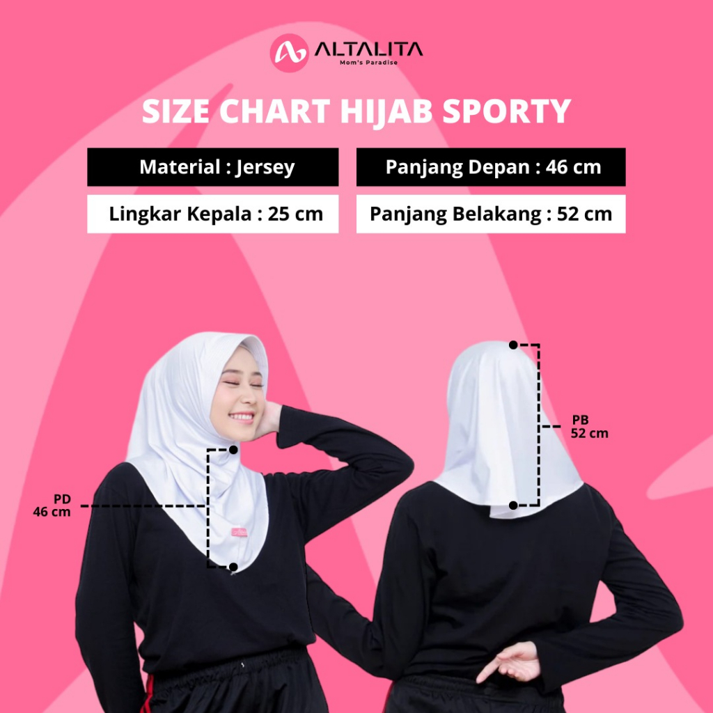 Altalita - Jilbab Bergo Sporty Instan pet Bahan Jersey Spandek Premium Polos Cocok Untuk Sekolah Olahraga dan Sehari-Hari