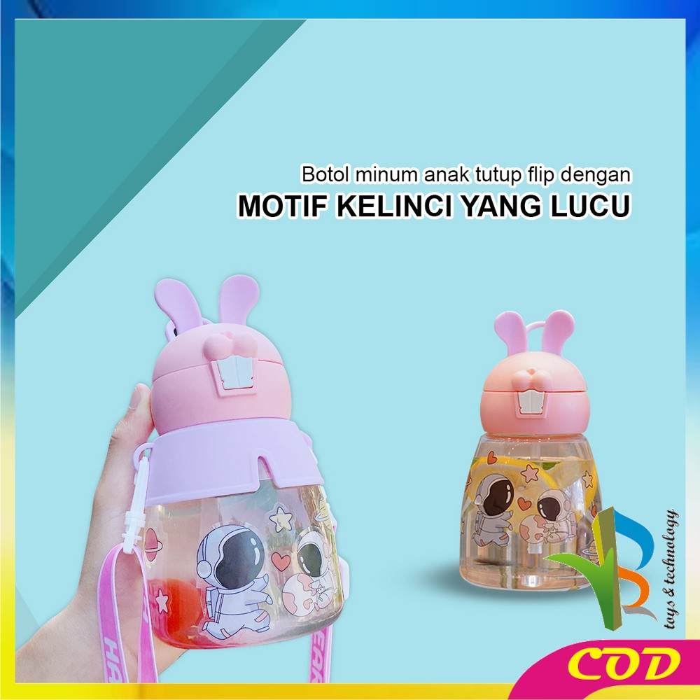 RB-C829 Botol Minum Anak 550ML Motif Kelinci Bunny Botol Air Minum Anak / Tempat Minum Anak dengan Sedotan Tali Panjang Anti Pecah Anti Tumpah