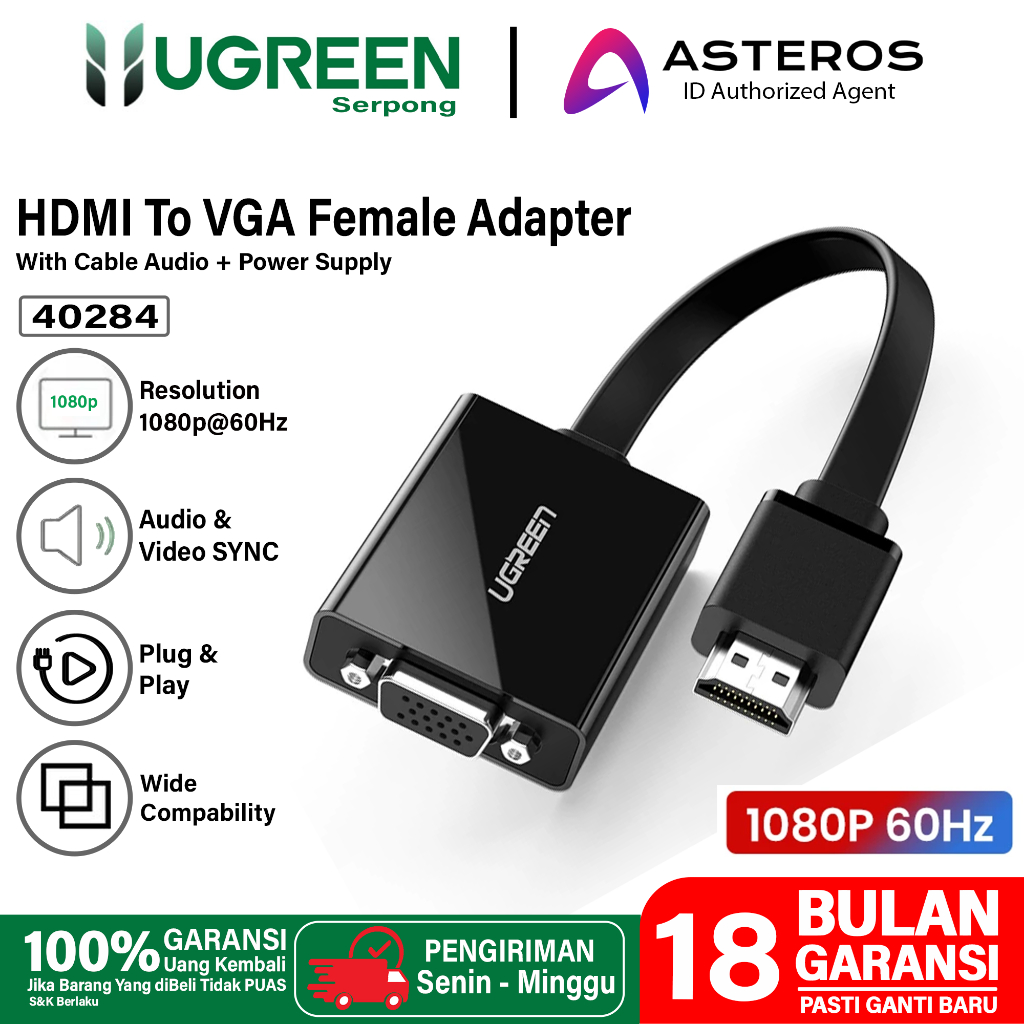 UGREEN Adapter Converter HDMI To VGA Female Untuk PC Laptop TV Proyektor