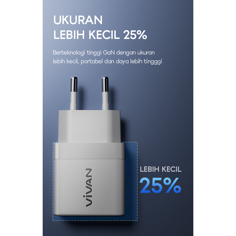 Vivan Power 35 GaN PD QC 4A 35W USB-C USB-A Dual Port Quick Charger