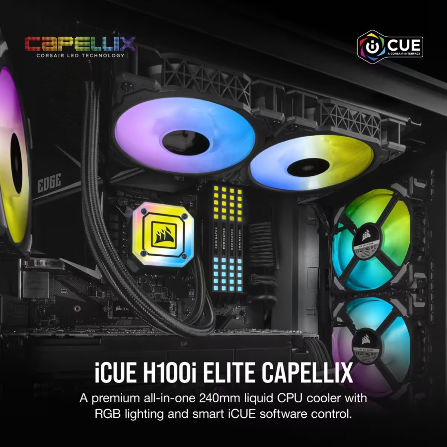 Corsair iCUE H100i Elite Capellix Liquid Water Cooling - AIO 240mm