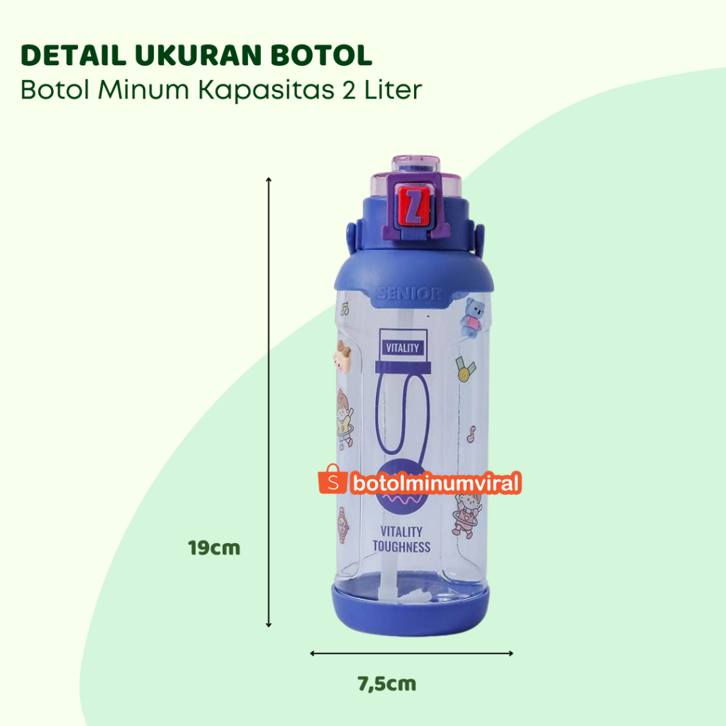 Botol Minum Viral 2L Aesthetic Bening Anti Tumpah Free Sticker 2D 3D