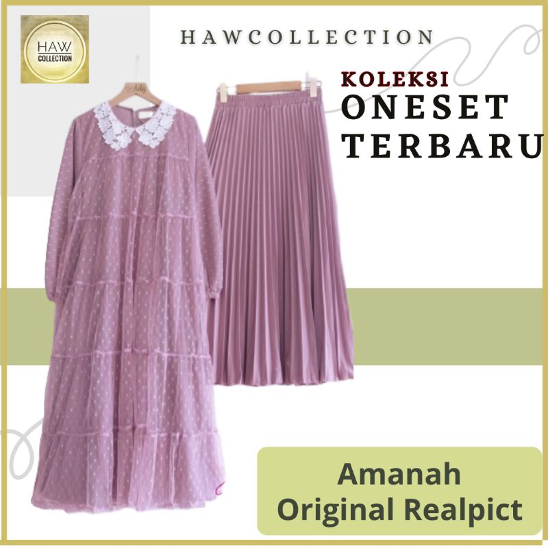 Setelan Tunik Brukat Import dan Rok Plisket Wanita Keyla Set By Anty's Oneset Atasan dan Bawahan Ter