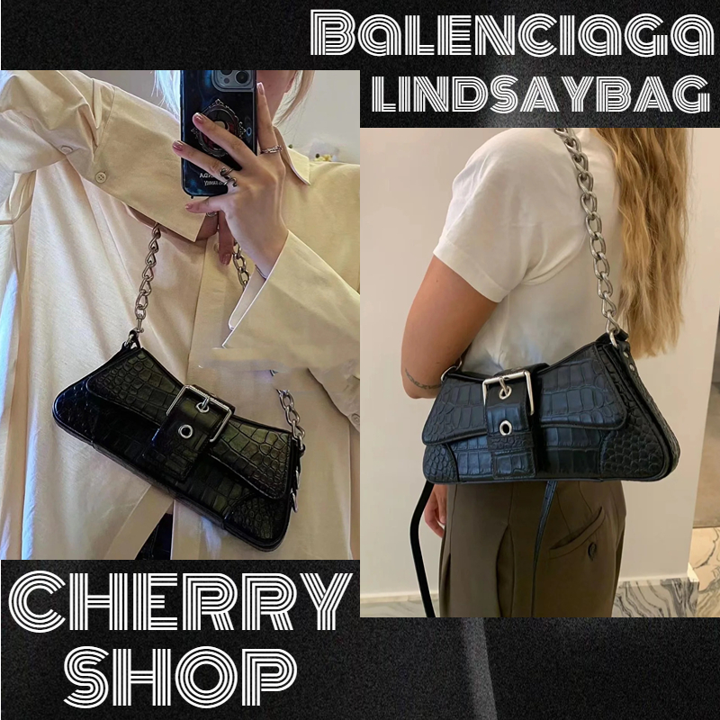 100% authentic Balenciaga LINDSAY small crocodile-embossed shoulder bag