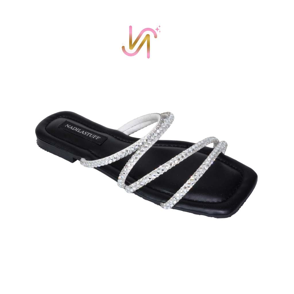 Nadilastuff Signature Raya Irene Sandal Kaca Cinderella Flat Wanita Premium Anti slip Musim panas