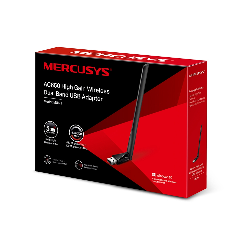 Mercusys MU6H AC650 High Gain Dual Band USB Wireless Adapter