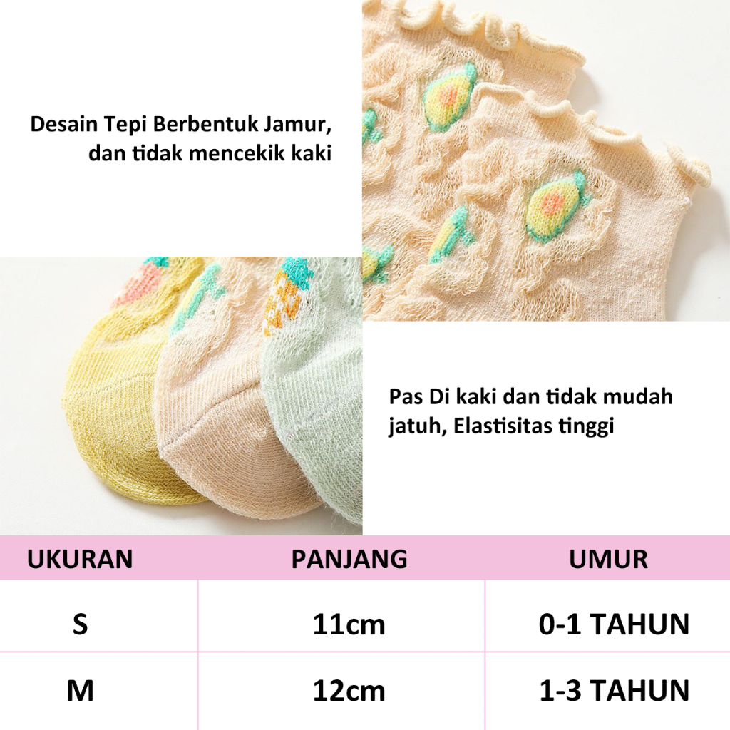 [1KG 86PCS] Babyland Kaos Kaki Anak Bayi Perempuan Motif Buah Kaos Kaki Balita Model Ruffle