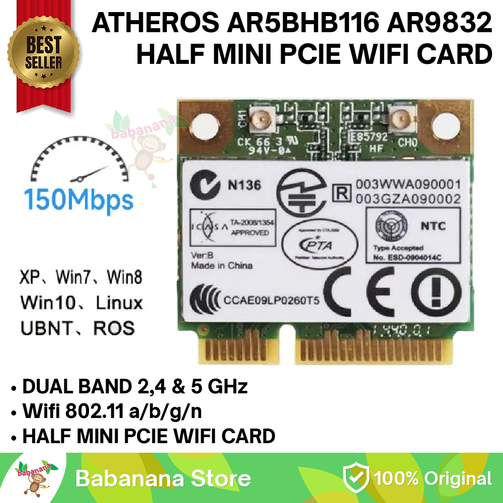 ATHEROS AR5BHB116 AR9832 HALF MINI PCIE WIFI CARD WIRELESS A/B/G/N