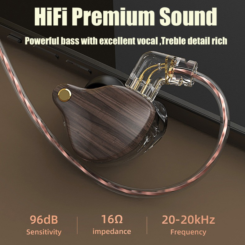 Q1 Pro Premium Wood Earphone HiFi Bass Headset Detachable 2 Pin Cable