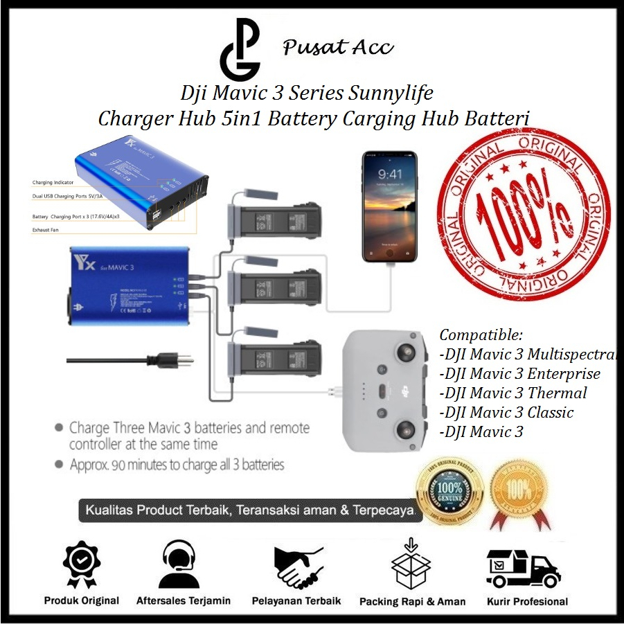 DJI Mavic 3 Charger Hub 5in1 Sunnylife for Mavic 3 Classic Charger Hub 5in1 Batteri -Battery