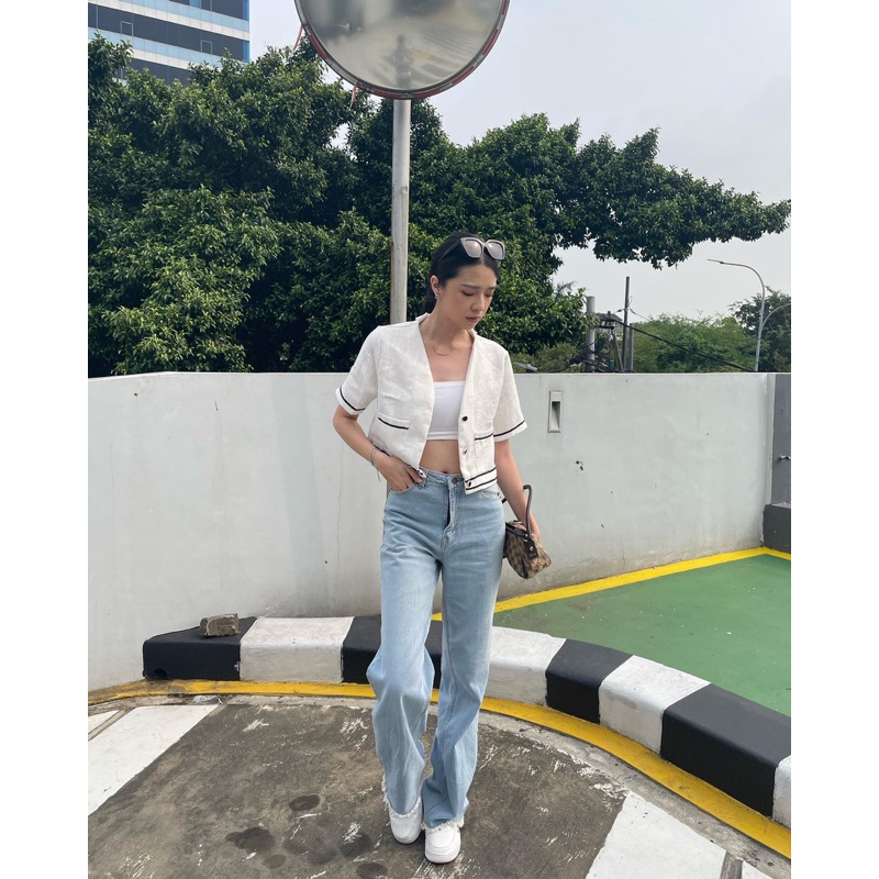Gracie crop tweed top / atasan korea casual tweed crop
